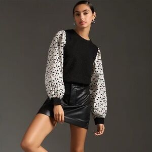 Anthropologie Porridge Textured‎ Puff Sleeve Sweatshirt S Black